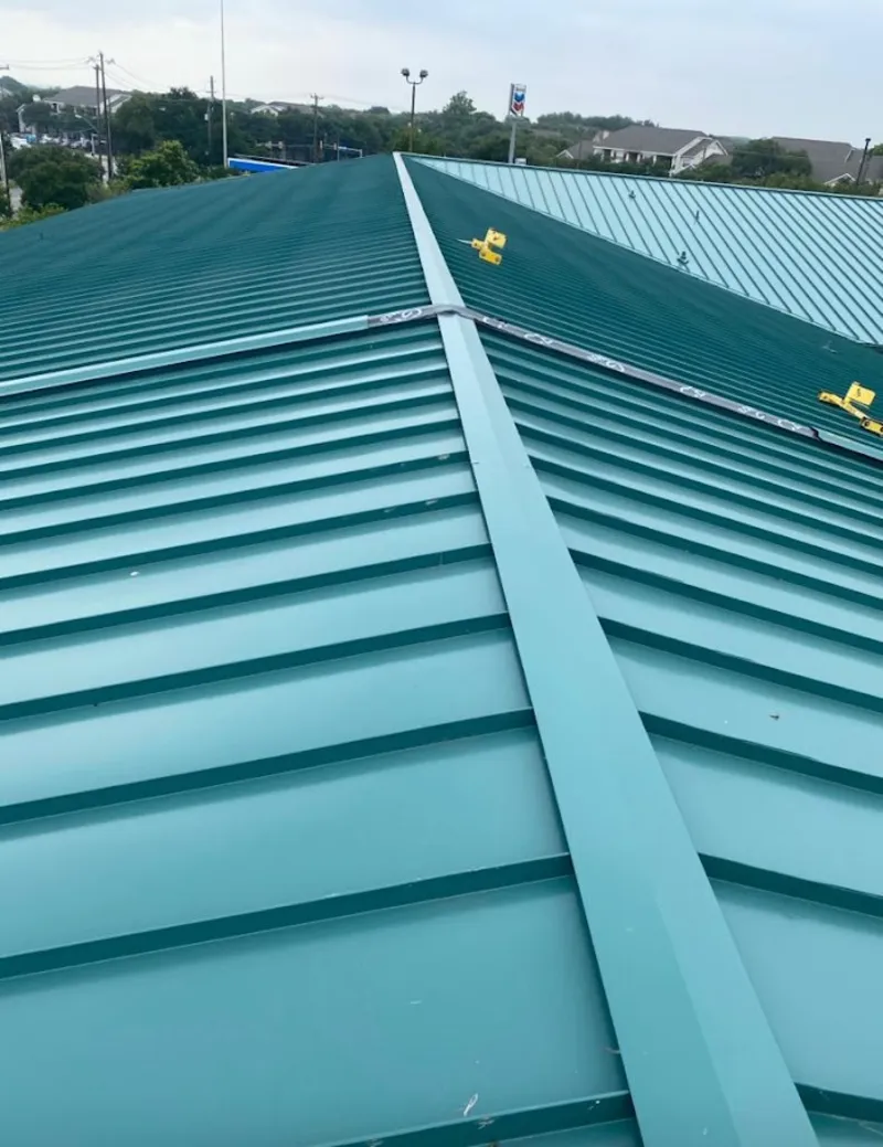 Green commercial metal roof ridge and valley for Metal Roof Repair in Massapequa Park